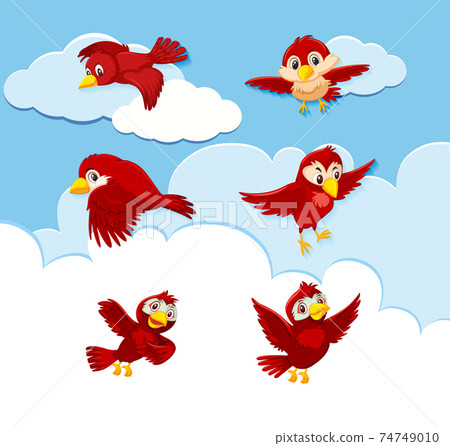 Set of bird character on sky background Set of bird character on sky background 74749010