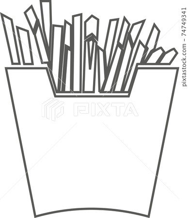 French fries contour isolated on white background. Vector black and white illustration. French fries contour isolated on white background. Vector black and white illustration. 74749341