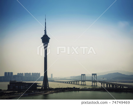 macau tower urban skyline and taipa bridge in macao china macau tower urban skyline and taipa bridge in macao china 74749469