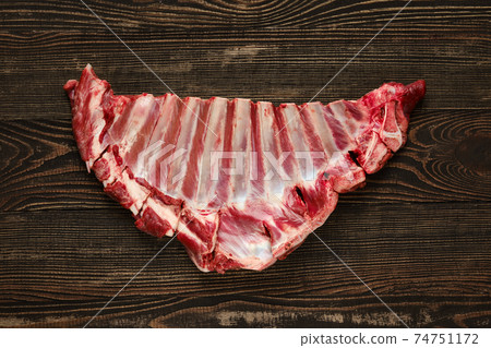 Overhead view of raw fresh deer ribs Overhead view of raw fresh deer ribs 74751172