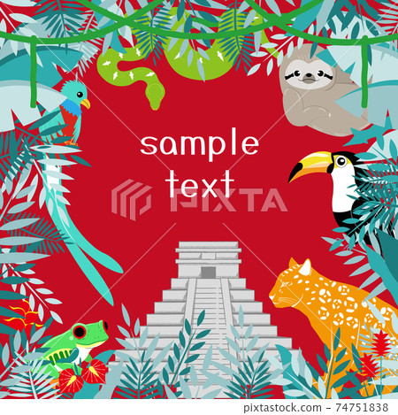 雨林動物和廢墟紅色背景框架 74751838