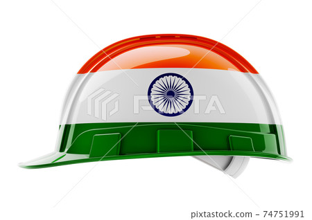 Hard hat with Indian flag, 3D rendering 74751991