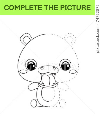 Complete drawn picture of cute hippo. Coloring book. Dot copy game. Handwriting practice, drawing skills training. Education developing printable worksheet. Activity page. Vector illustration. Complete drawn picture of cute hippo. Coloring book. Dot copy game. Handwriting practice, drawing skills training. Education developing printable worksheet. Activity page. Vector illustration. 74752875