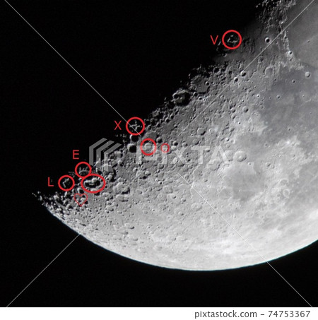 First quarter moon and mysterious alphabet First quarter moon and mysterious alphabet 74753367
