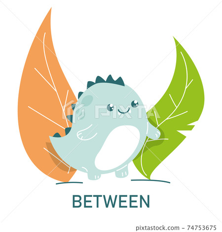 Cute dinosaur between the leaves, learning preposition Cute dinosaur between the leaves, learning preposition 74753675
