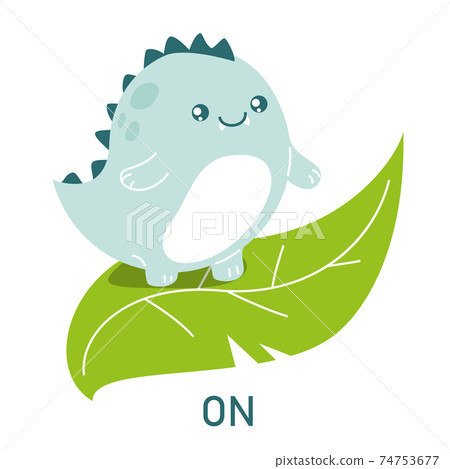 Cute dinosaur on the leaf, learning preposition 74753677
