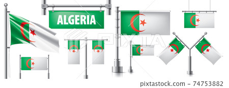 Vector set of the national flag of Algeria in various creative designs 74753882