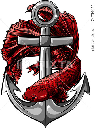 fish around the anchor vector illustration design 74754451