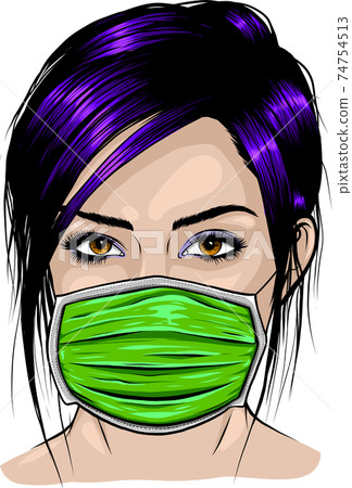 Woman wearing disposable medical surgical face mask. Vector illustration Woman wearing disposable medical surgical face mask. Vector illustration 74754513