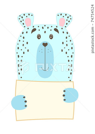 Cute cartoon animal holding tag sign with copy space. set greeting card banner invitation flyer brochure. cartoon hand drawn style. Little pets with blank marksign information plate 74754524