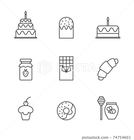 Set of Simple delicious sweet food icon in trendy line style isolated on white background for web apps and mobile concept. Vector Illustration Set of Simple delicious sweet food icon in trendy line style isolated on white background for web apps and mobile concept. Vector Illustration 74754601