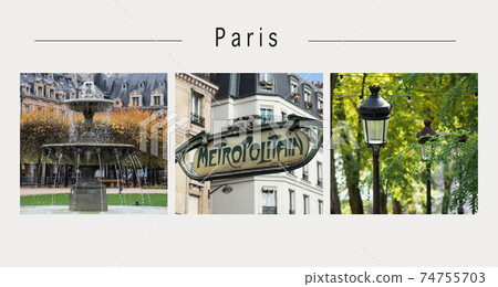 Collage of various vintage view of Paris in France Collage of various vintage view of Paris in France 74755703