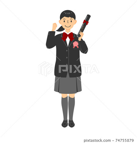 Illustration of a graduation female student doing a guts pose with a smile Illustration of a graduation female student doing a guts pose with a smile 74755879
