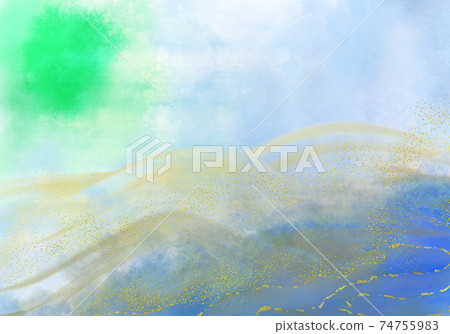 Abstract background illustration using blue, green, and gold reminiscent of the sky, sea, waves, buds, momentum, and sparkle Abstract background illustration using blue, green, and gold reminiscent of the sky, sea, waves, buds, momentum, and sparkle 74755983