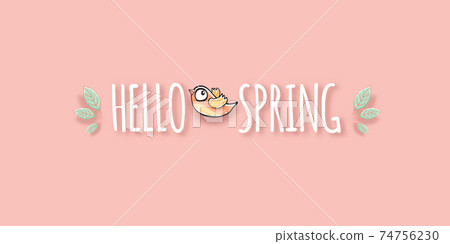 Hello spring label with spring birds and...-插圖素材 [74756230] - PIXTA圖庫