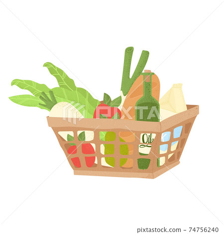 Supermarket shopping basket full of groceries products. Grocery store..Supermarket cart in cartoons style vector. Eco friendly. Go green. Supermarket shopping basket full of groceries products. Grocery store..Supermarket cart in cartoons style vector. Eco friendly. Go green. 74756240