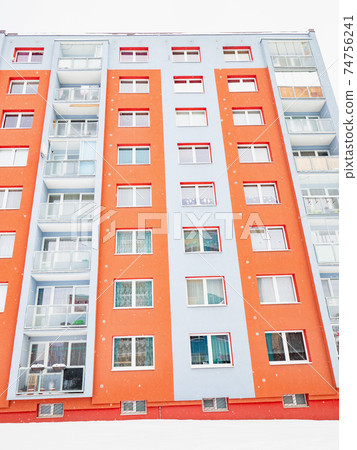 Typical town suburban architecture in snowy winter. R 74756241