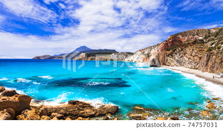 beautiful azure beaches of Greece - Fyriplaka, Milos island 74757031