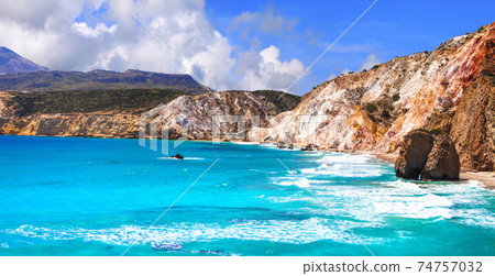 beautiful azure beaches of Greece - Fyriplaka, Milos island 74757032
