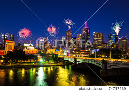 new year firework show in melbourne, australia new year firework show in melbourne, australia 74757289