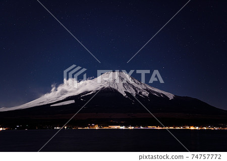 Lake Yamanaka, Mt. Fuji and street lights 74757772