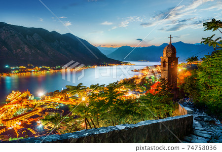 Church in Kotor at sunset 74758036