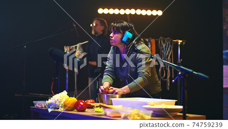 Sound designers creating various sounds for movie 74759239