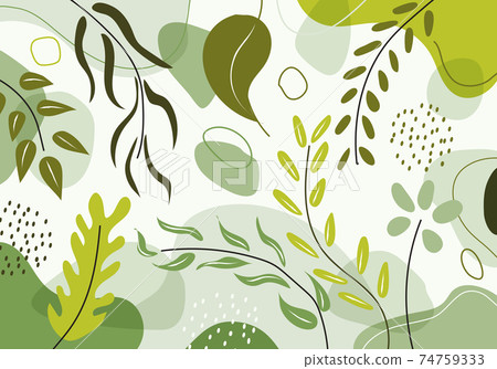 Hand drawn organic shapes green natural leaves, floral, line art pattern decoration element. Hand drawn organic shapes green natural leaves, floral, line art pattern decoration element. 74759333