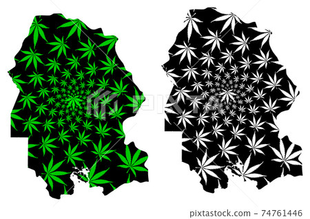 Khuzestan Province (Provinces of Iran, Islamic Republic of Iran, Persia) map is designed cannabis leaf green and black, Khuzestan map made of marijuana (marihuana,THC) foliage.... 74761446