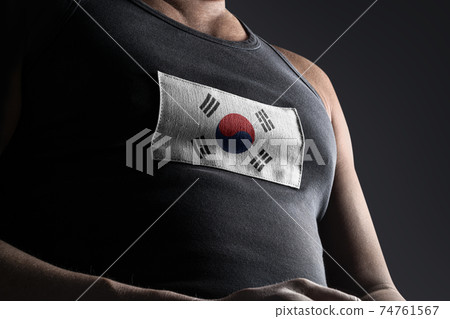 The national flag of South Korean on the athlete's chest The national flag of South Korean on the athlete's chest 74761567
