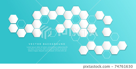 Abstract white hexagon and hexagon lines on blue background with space for text. Abstract white hexagon and hexagon lines on blue background with space for text. 74761630