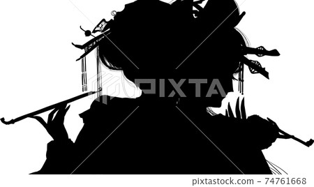 Silhouette Of Yoshiwara Yukaku Oiran Steaming A Stock Illustration