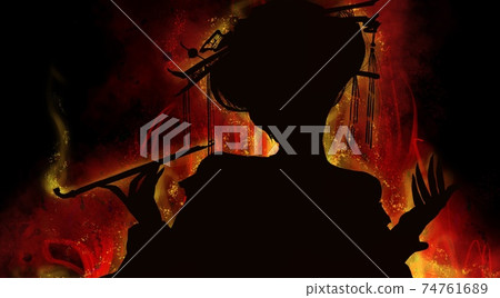 The silhouette of the burning flames and Yoshiwara Yukaku Oiran The silhouette of the burning flames and Yoshiwara Yukaku Oiran 74761689