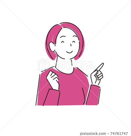 Pointing and smiling woman Moderately simple illustration vector 74761747