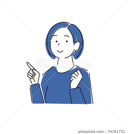 Pointing and smiling woman Moderately simple illustration vector 74761752