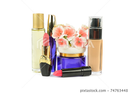 Set of decorative cosmetics and skin care products isolated on white. 74763448
