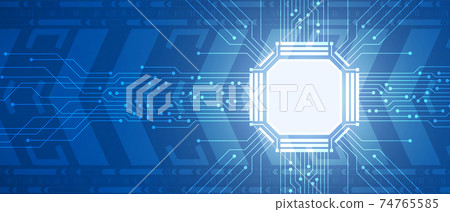 Technology microchip, blue circuit board, digital arrow movement background 74765585