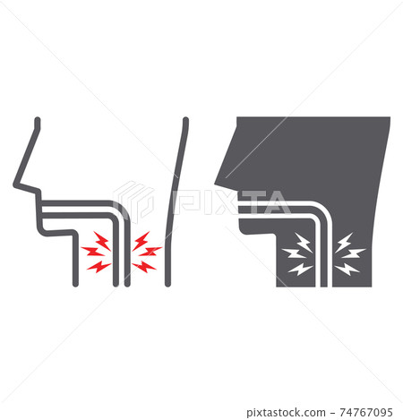 Sore throat line and glyph icon, body and pain, inflammation sign, vector graphics, a linear pattern on a white background. Sore throat line and glyph icon, body and pain, inflammation sign, vector graphics, a linear pattern on a white background. 74767095