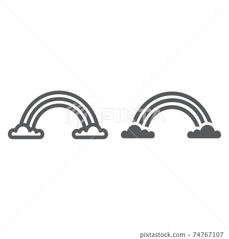 Rainbow line and glyph icon, weather and climate, rainbow on clouds sign, vector graphics, a linear pattern on a white background. Rainbow line and glyph icon, weather and climate, rainbow on clouds sign, vector graphics, a linear pattern on a white background. 74767107