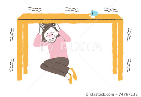 發生地震時在桌子下面避難 插圖素材 圖庫