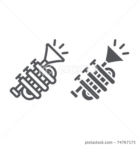 Tuba line and glyph icon, music and instrument, trumpet sign, vector graphics, a linear pattern on a white background. 74767175