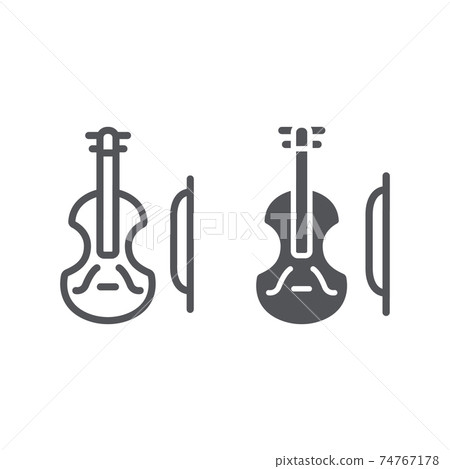 Violin line and glyph icon, music and instrument, cello sign, vector graphics, a linear pattern on a white background. 74767178