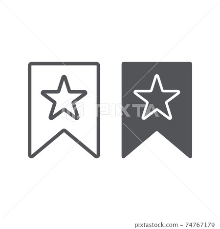 Favourites line and glyph icon, mark and favorite, bookmark with star sign, vector graphics, a linear pattern on a white background. 74767179