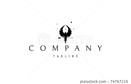 Vector logo on which an abstract image of an eagle holding an arrow in its paws. Vector logo on which an abstract image of an eagle holding an arrow in its paws. 74767219