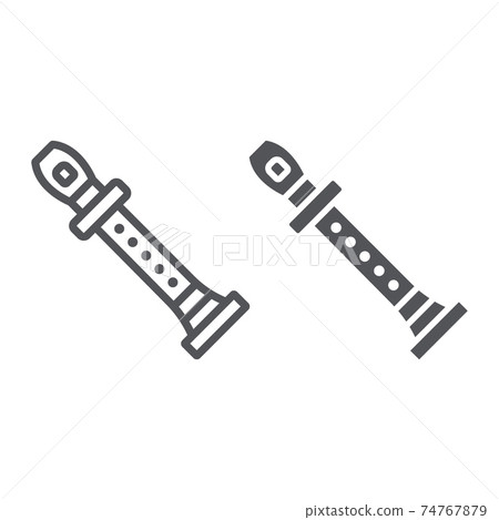 Flute line and glyph icon, music and instrument, flageolet sign, vector graphics, a linear pattern on a white background. Flute line and glyph icon, music and instrument, flageolet sign, vector graphics, a linear pattern on a white background. 74767879