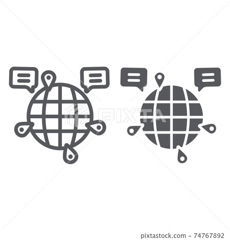 Globe communication line and glyph icon, internet and connection, global chat sign, vector graphics, a linear pattern on a white background. 74767892