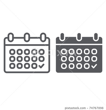 Calendar line and glyph icon, date and schedule, reminder sign, vector graphics, a linear pattern on a white background. 74767898