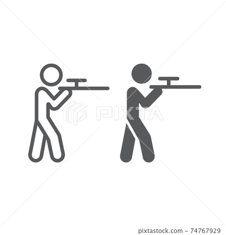 Shooting line and glyph icon, hunting and shotgun, man with riffle sign, vector graphics, a linear pattern on a white background. 74767929