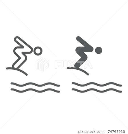 Jump diving line and glyph icon, sport and water, diver sign, vector graphics, a linear pattern on a white background. 74767930