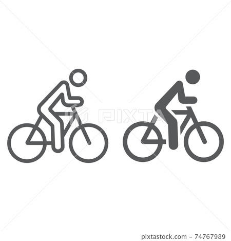 Cycling line and glyph icon, sport and bike, man on bicycle sign, vector graphics, a linear pattern on a white background. Cycling line and glyph icon, sport and bike, man on bicycle sign, vector graphics, a linear pattern on a white background. 74767989